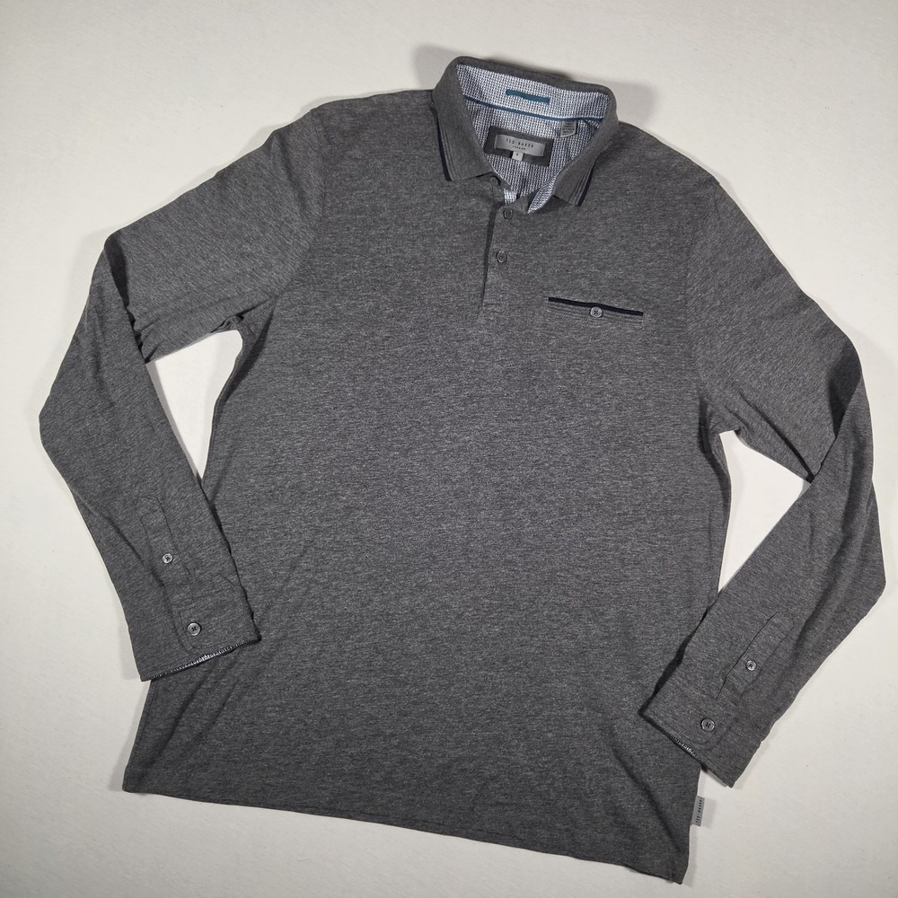 Ted Baker London Long Sleeve Polo Shirt‎ Womens Size 4 Gray Quarter Button